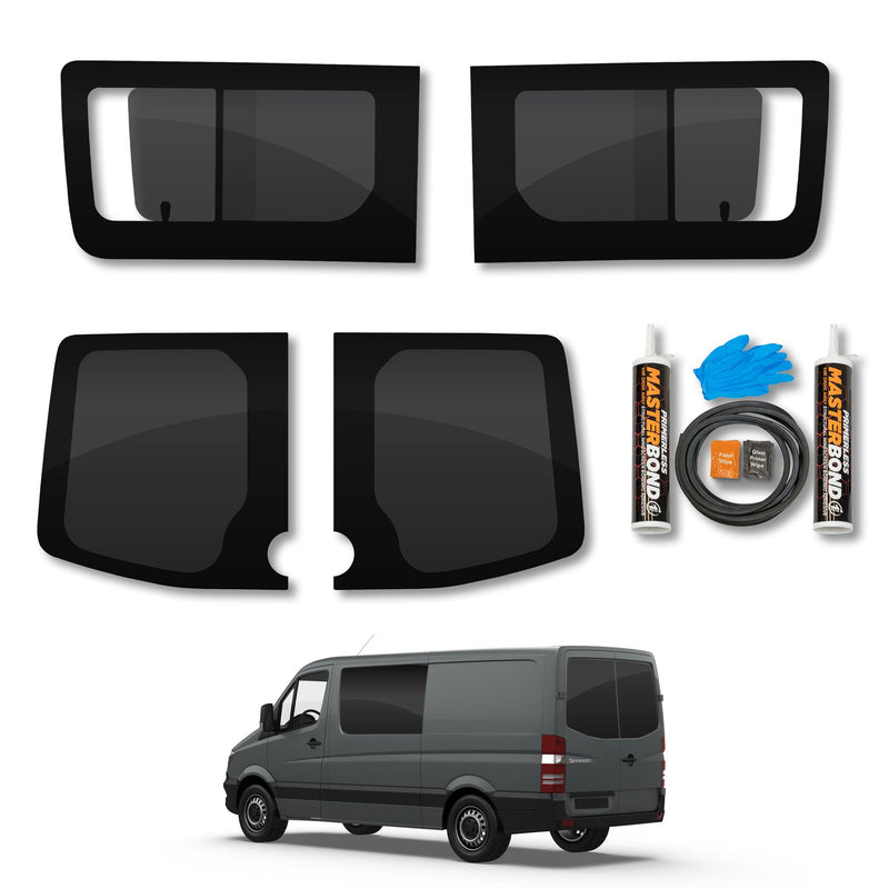 Mercedes Sprinter (2006-2018) Opening Side and Rear Door Window Privacy Camper Glass Full Kit with Fitting Kit