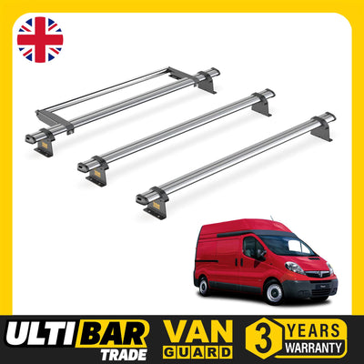 Vauxhall Vivaro (2001-2014) - 3 Van Guard Ultibar Trade Roof Bars + Roller