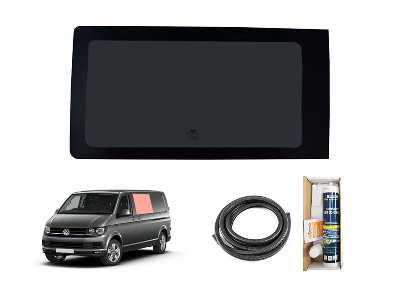 VW Transporter T6 (2015-2022) Passenger Side Fixed Window Privacy Camper Glass with Fitting Kit