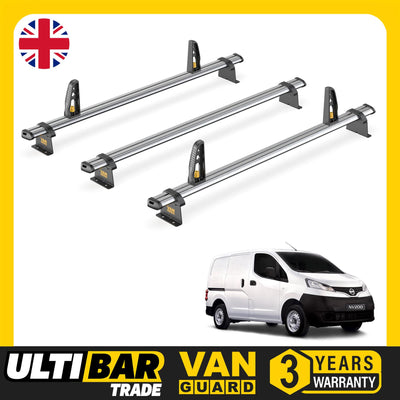 Nissan NV200 Roof Rack 3x Steel Roof Bars & Loadstops Van Guard Ultibar Trade