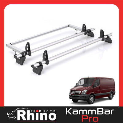 Mercedes Sprinter (2006-2018) - 2 Rhino Kammbar Pro Roof Bars + Roller (Aluminium)