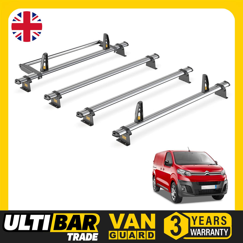Peugeot Expert Roof Rack for 2016+ [Long] 4x Bars & Roller Van Guard Ulti Trade