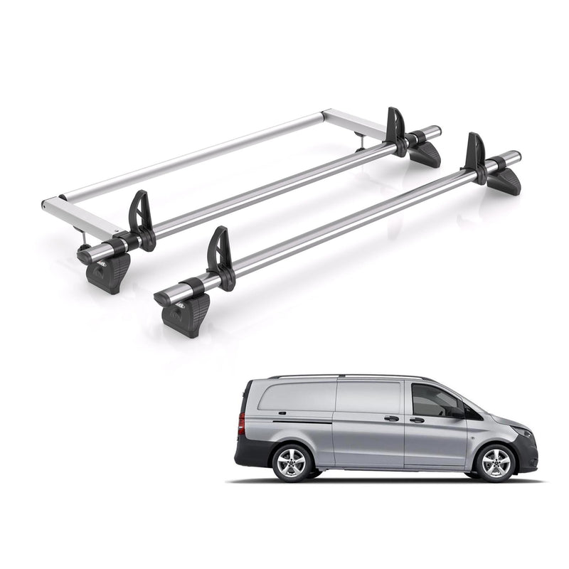 Mercedes Vito (2014-) - 2 Rhino Kammbar Fleet Roof Bars + Roller (Steel)