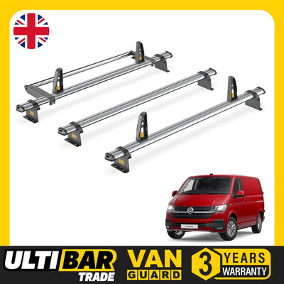 VW Transporter Roof Rack for 2015+ [Barn Doors] 3x Bars & Roller Van Guard Trade