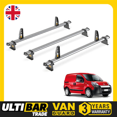 Fiat Fiorino Roof Rack (2008+) 3x Roof Bars Van Guard UltiBar Trade & Loadstops