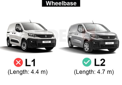 Peugeot Partner (2018-) - 2 Rhino Kammbar Fleet Roof Bars + Roller (Steel)