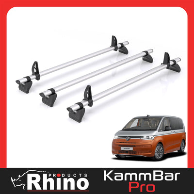 VW Transporter (2022-) Multivan - 3 Rhino Kammbar Pro Roof Bars (Aluminium)