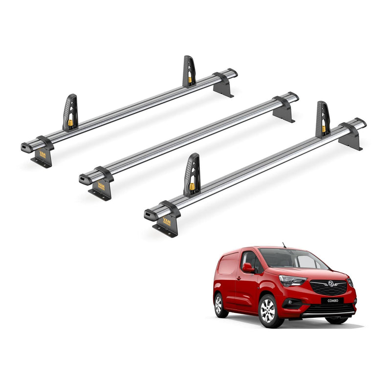 Vauxhall Combo Roof Rack for 2018+ 3x Roof Bars + Loadstops Van Guard Ulti Trade