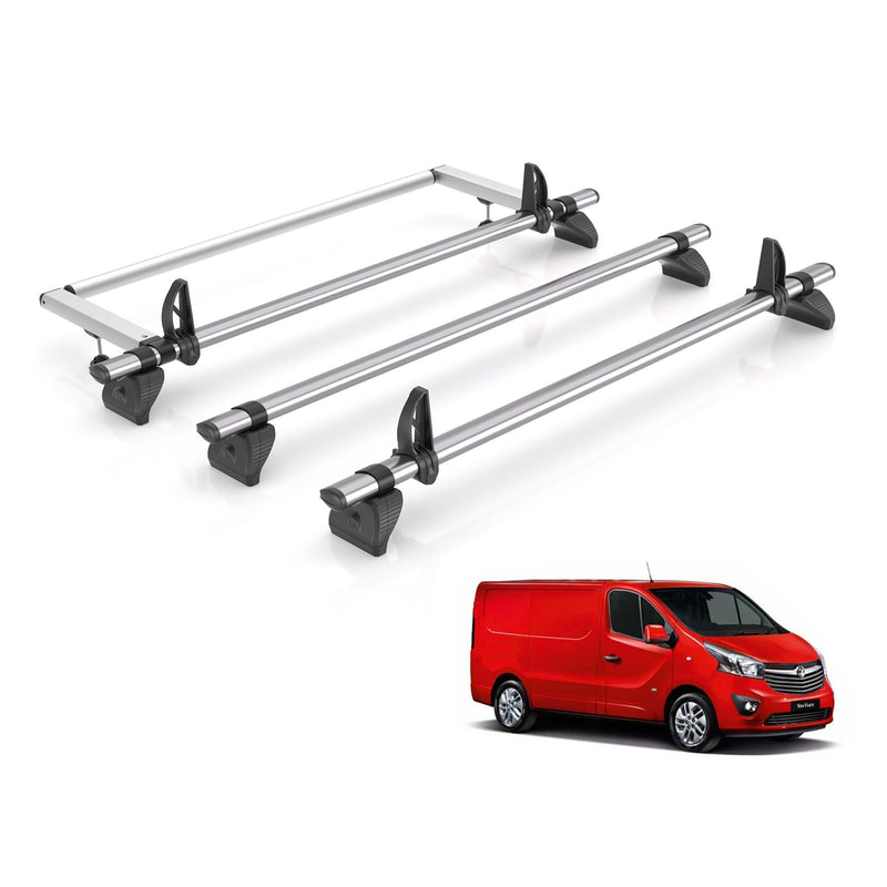 Vauxhall Vivaro (2014-2019) - 3 Rhino Kammbar Fleet Roof Bars + Roller (Steel)