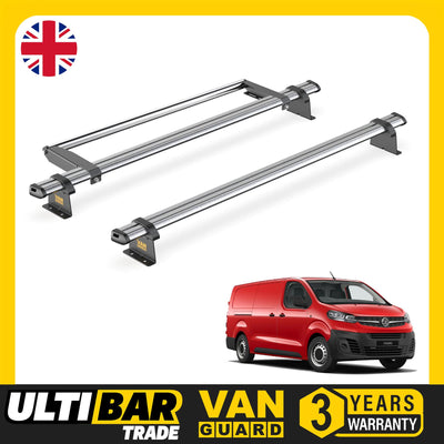 Vauxhall Vivaro (2019-) - 2 Van Guard Ultibar Trade Roof Bars + Roller