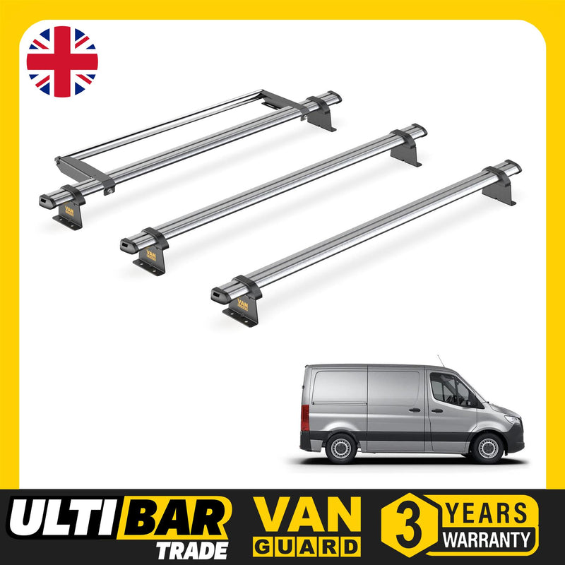 Mercedes Sprinter (2018-) - 3 Van Guard Ultibar Trade Roof Bars + Roller