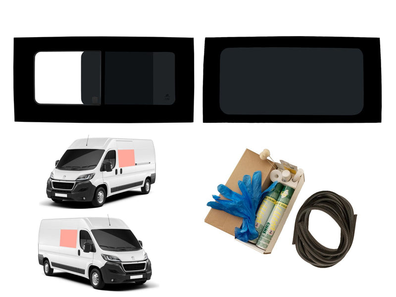 Peugeot Boxer (2006-) Driver Fixed Passenger Opening Side Windows Privacy Camper Glass with Fitting Kit