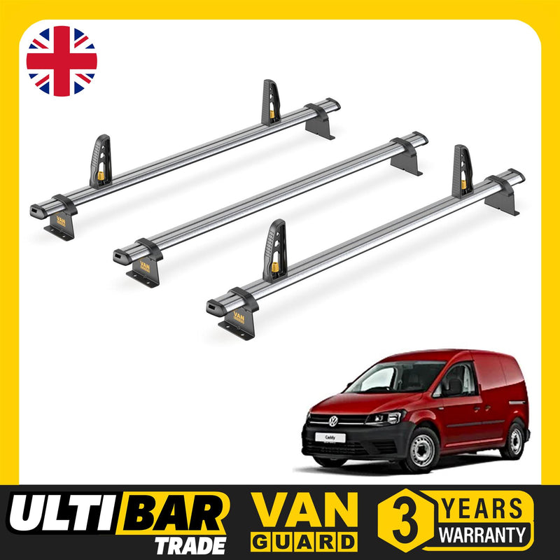 VW Caddy Roof Rack for (2010-2015 Standard) 3x Roof Bars Van Guard UltiBar Trade