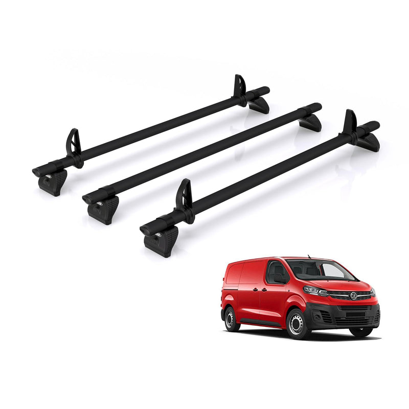 Vauxhall Vivaro (2019-) - 3 Rhino Kammbar Black Roof Bars (Aluminium)