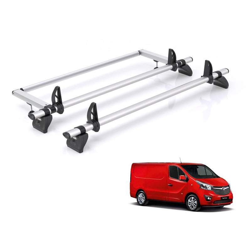 Vauxhall Vivaro (2014-2019) - 2 Rhino Kammbar Pro Roof Bars + Roller (Aluminium)