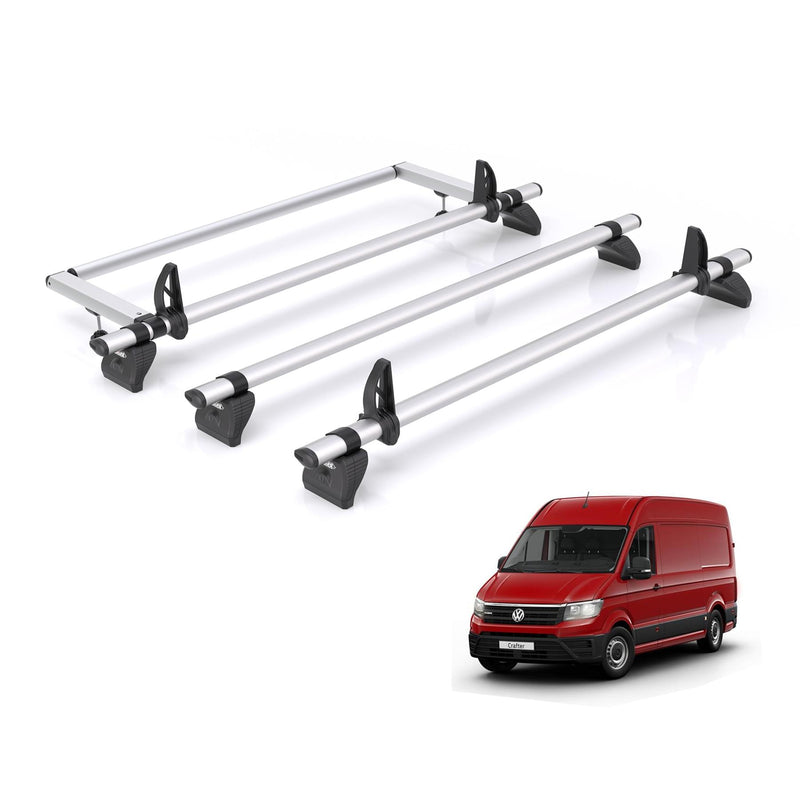 VW Crafter (2017-) - 3 Rhino Kammbar Pro Roof Bars + Roller (Aluminium)