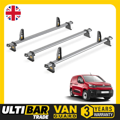 Citroen Berlingo Roof Rack for 2018+ 3x Bars & Loadstops Van Guard Ulti Trade