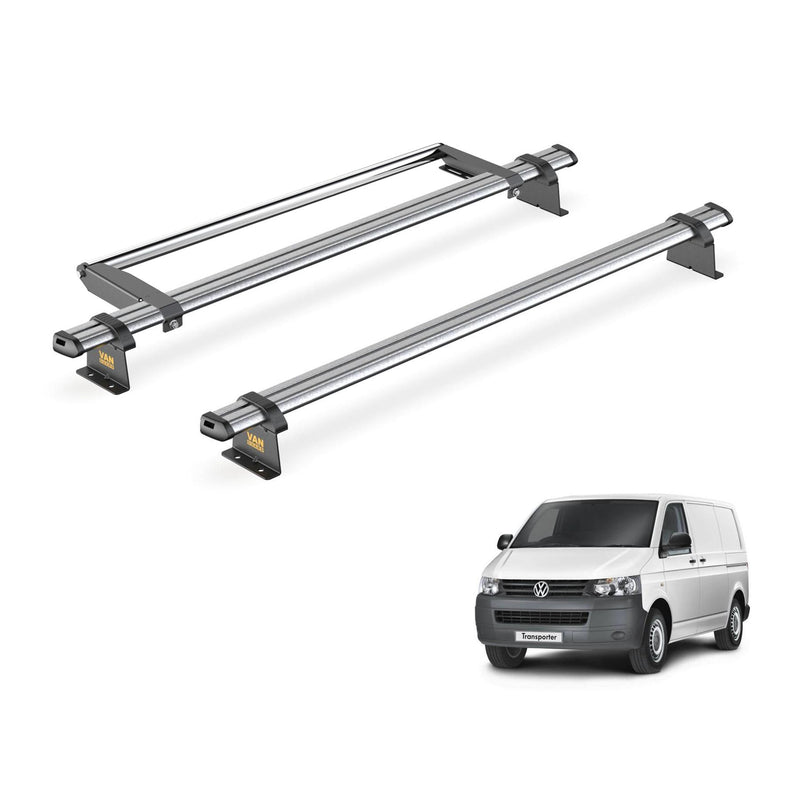 VW Transporter (2003-2015) - 2 Van Guard Ultibar Trade Roof Bars + Roller