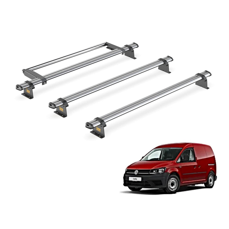 VW Caddy (2010-2015) - 3 Van Guard Ultibar Trade Roof Bars + Roller