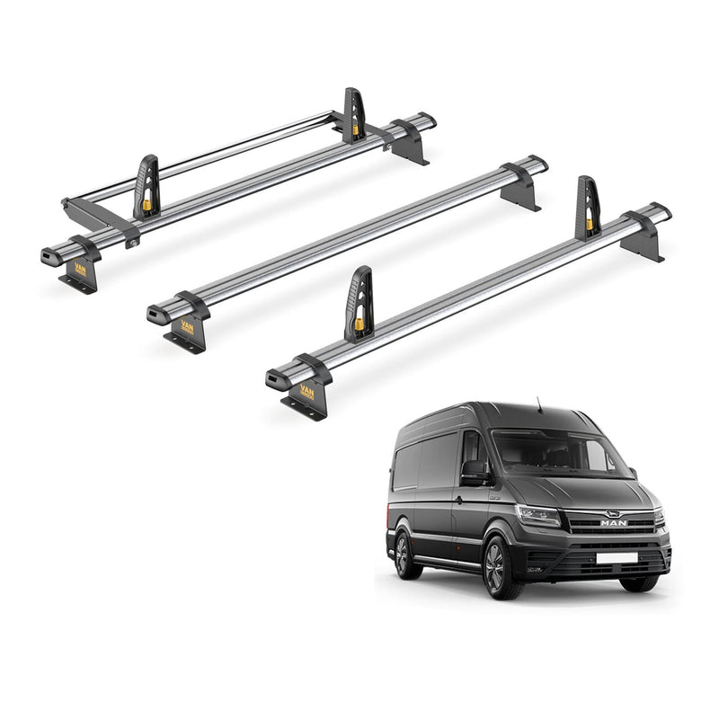 Man TGE Roof Rack for 2017+ H2/H3 Roof 3x Bars & Roller Van Guard UltiBar Trade