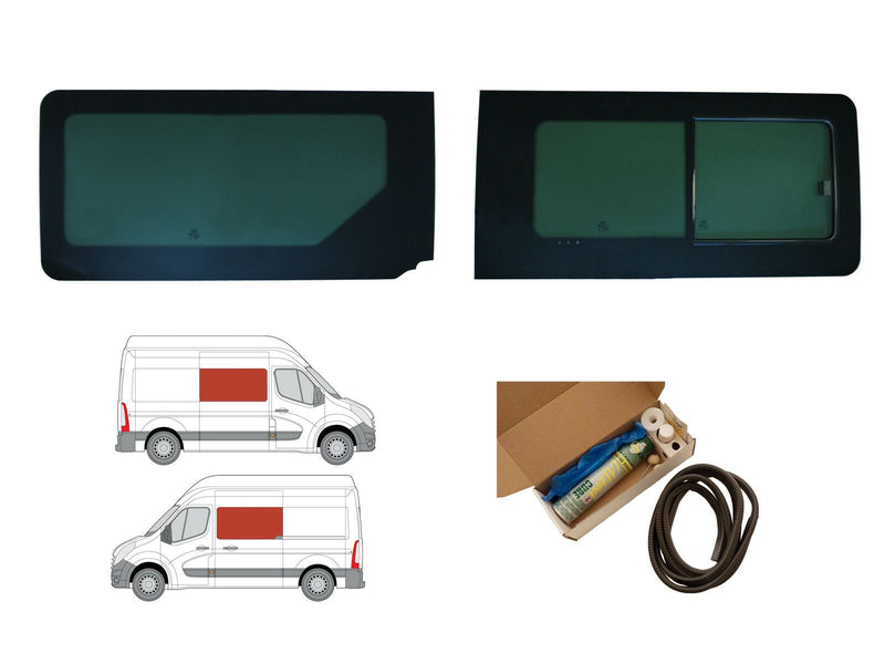 Vauxhall Movano (2010-2021) - Left Fixed Right Opening Dark Tint Windows & Fitting Kit