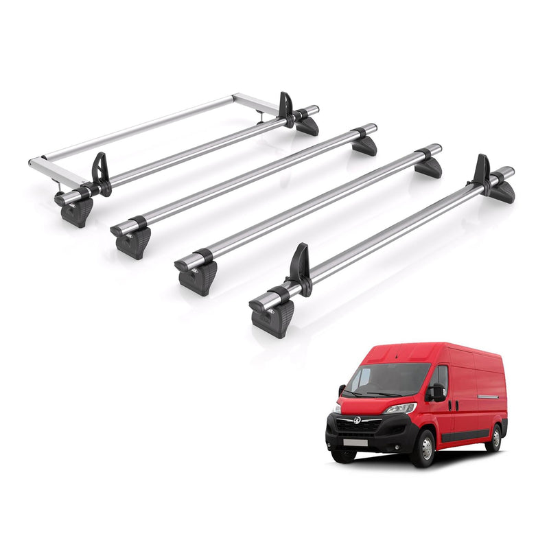 Vauxhall Movano (2021-) - 4 Rhino Kammbar Fleet Roof Bars + Roller (Steel)