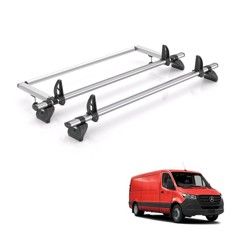 Mercedes Sprinter (2018-) - 2 Rhino Kammbar Fleet Roof Bars + Roller (Steel)