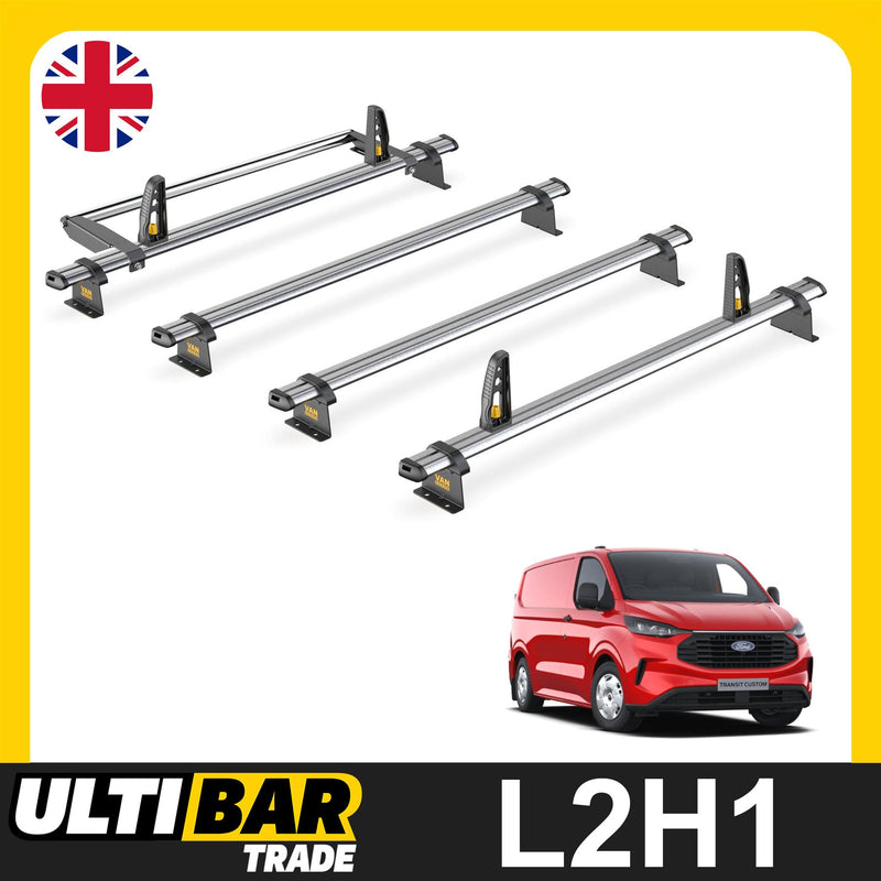 Ford Transit Custom Roof Rack for 2024+ Long (L2) 4 Bars + Roller + Loadstops