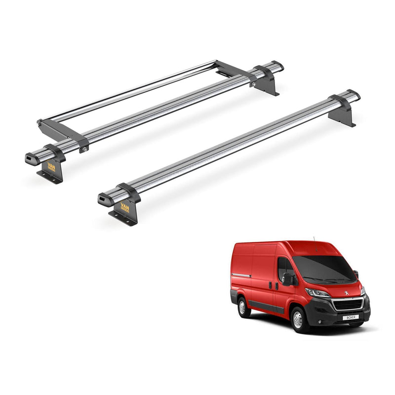 Peugeot Boxer (2006-) - 2 Van Guard Ultibar Trade Roof Bars + Roller