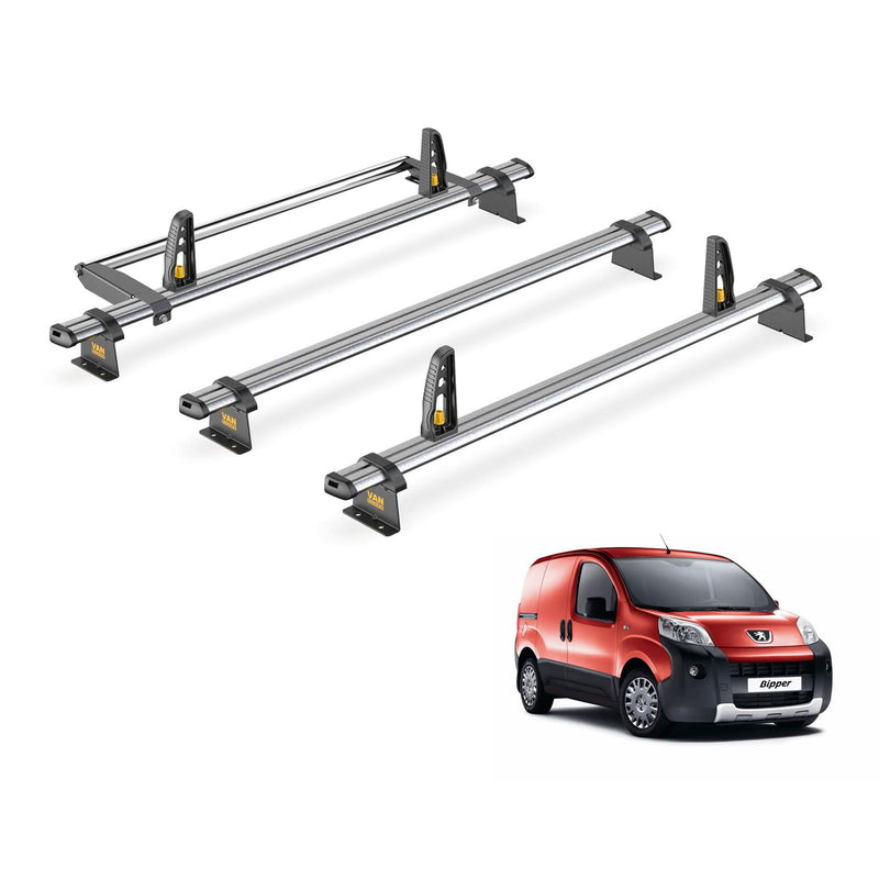 Peugeot Bipper Roof Rack for 2008+ 3x Roof Bars & Loadstops Van Guard Ulti Trade