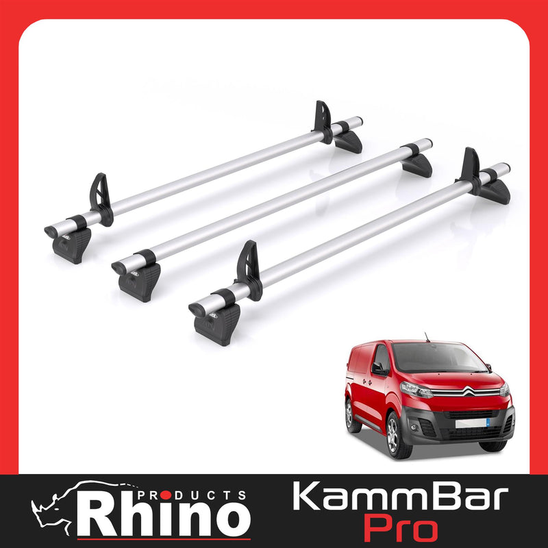 Peugeot Expert (2016-) - 3 Rhino Kammbar Pro Roof Bars (Aluminium)