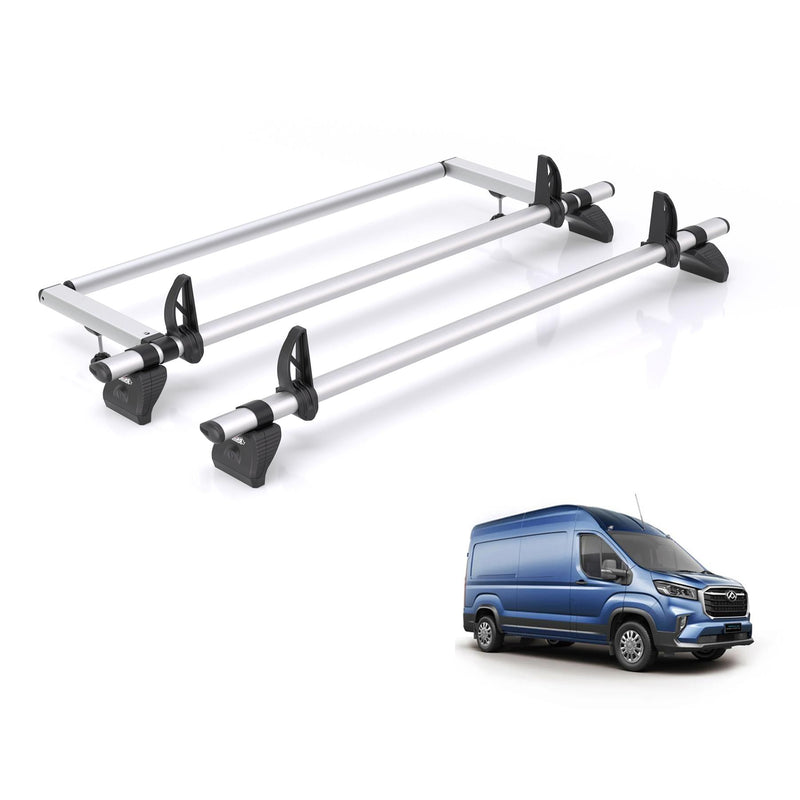 Maxus Deliver (2020-) 9 - 2 Rhino Kammbar Pro Roof Bars + Roller (Aluminium)