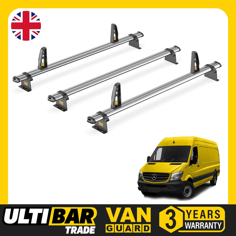 Mercedes Sprinter Roof Rack (2006-2018) 3x Roof Bars + Loadstops Van Guard Trade