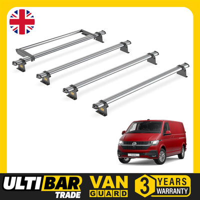 VW Transporter (2015-2024) - 4 Van Guard Ultibar Trade Roof Bars + Roller