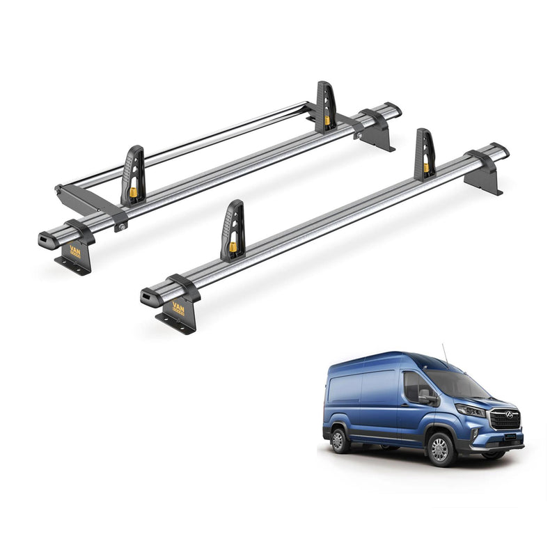 Maxus Deliver 9 Roof Rack for 2020+ 2x Roof Bars, Roller, Loadstops - Van Guard