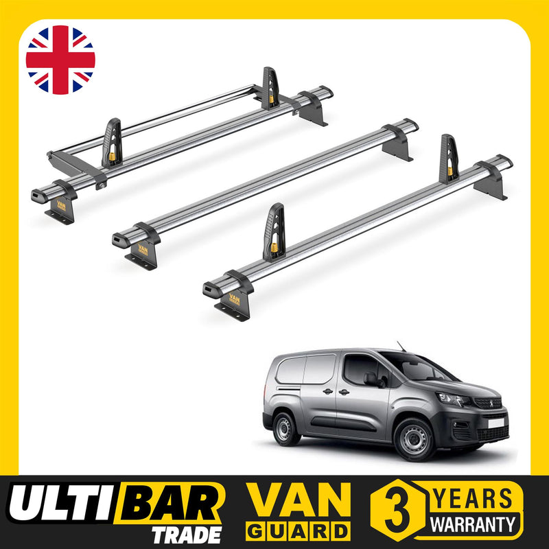Peugeot Partner Roof Rack (2018+ Long Wheelbase) 3 Bars & Roller Van Guard Trade