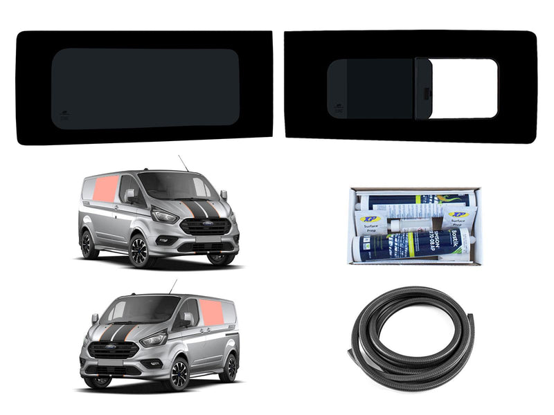 Ford Transit Custom (2013-2023) Driver Opening Passenger Fixed Side Windows Privacy Camper Glass with Fitting Kit