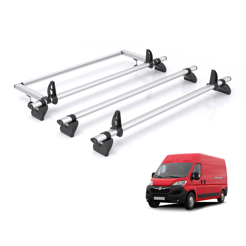 Vauxhall Movano (2021-) - 3 Rhino Kammbar Pro Roof Bars + Roller (Aluminium)