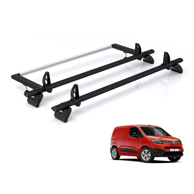 Toyota ProAce (2020-) City - 2 Rhino Kammbar Black Roof Bars + Roller (Aluminium)