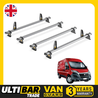 Fiat Ducato Roof Rack (2006+ L3 Wheelbase) 4x Roof Bars Van Guard UltiBar Trade