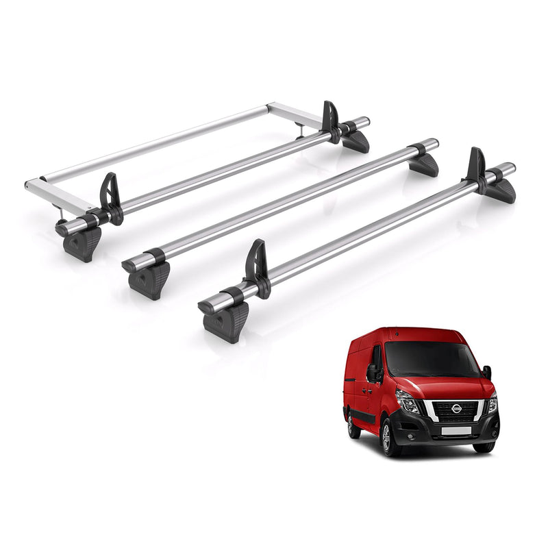 Nissan NV400 (2010-2021) - 3 Rhino Kammbar Fleet Roof Bars + Roller (Steel)