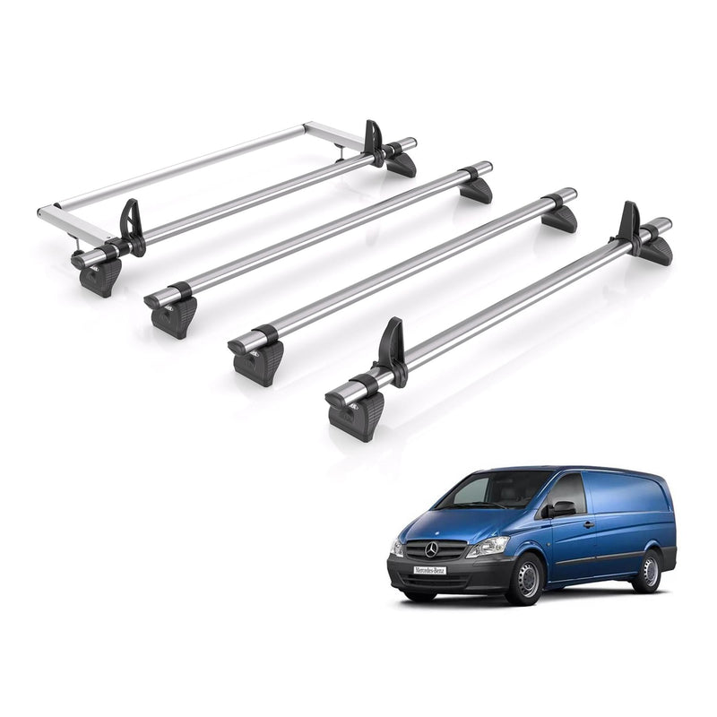 Mercedes Vito (2003-2014) - 4 Rhino Kammbar Fleet Roof Bars + Roller (Steel)