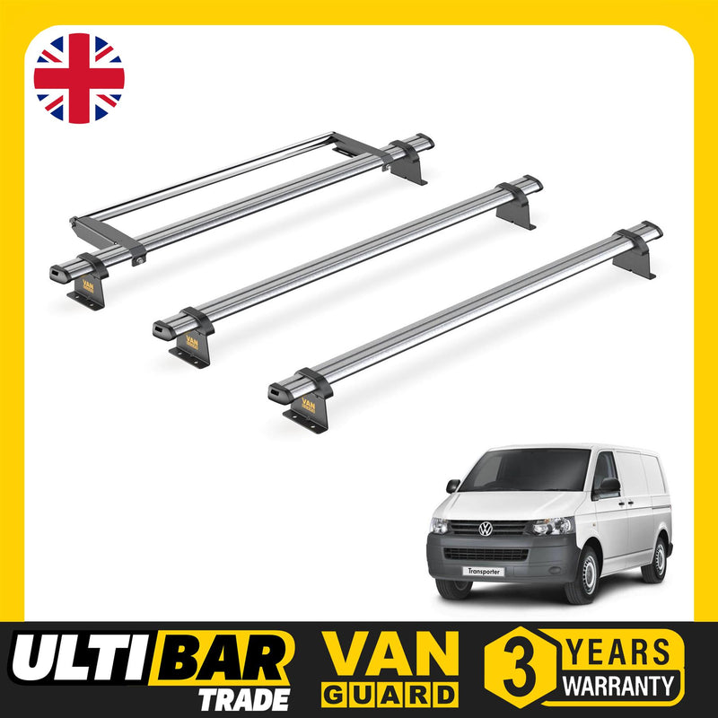 VW Transporter (2003-2015) - 3 Van Guard Ultibar Trade Roof Bars + Roller