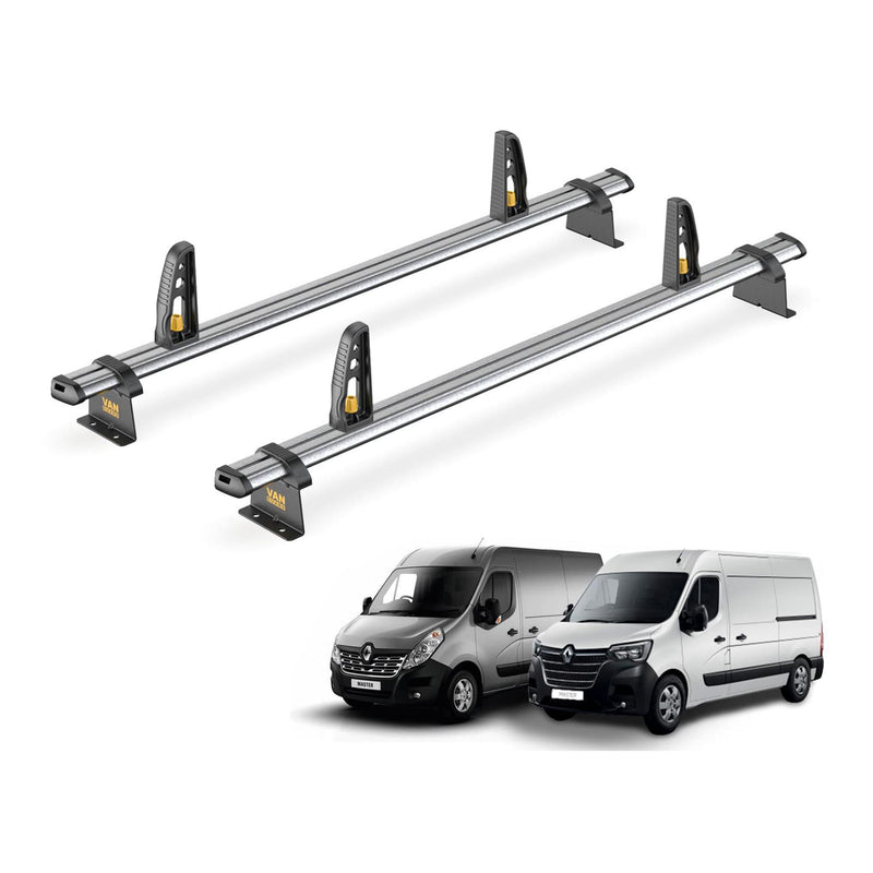 Renault Master Roof Rack (2010+) 2 Roof Bars + Loadstops Van Guard Ultibar Trade