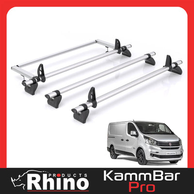 Fiat Talento (2016-2020) - 3 Rhino Kammbar Pro Roof Bars + Roller (Aluminium)