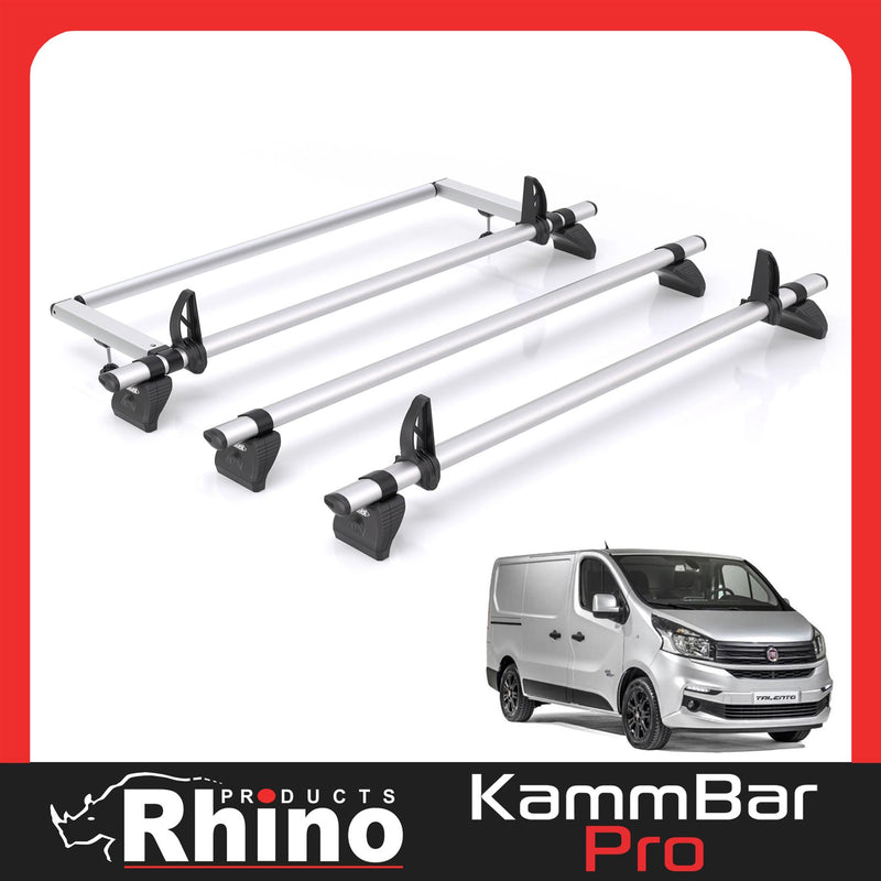 Fiat Talento (2016-2020) - 3 Rhino Kammbar Pro Roof Bars + Roller (Aluminium)