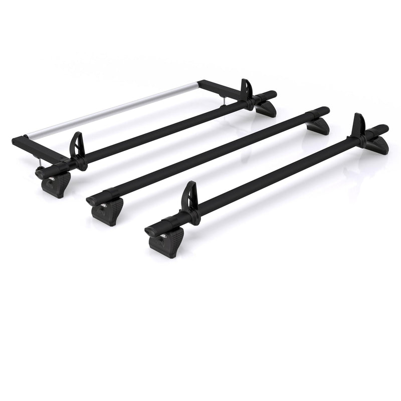 VW Transporter (2003-2024) - 3 Rhino Kammbar Black Roof Bars + Roller (Aluminium)
