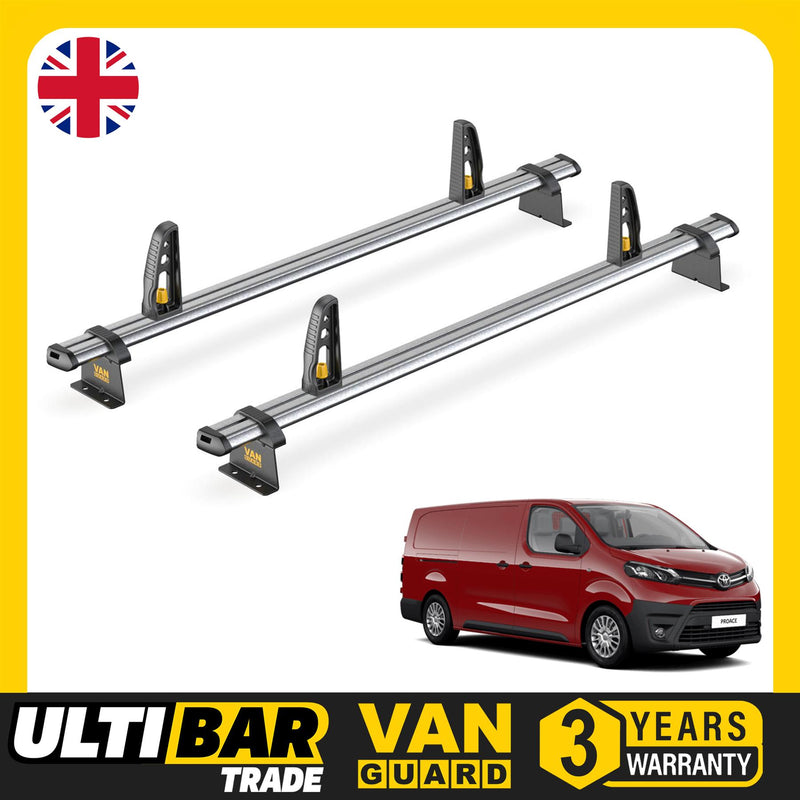 Toyota ProAce Roof Rack for (2016+ LWB) 2x Roof Bars + Loadstops Van Guard Trade