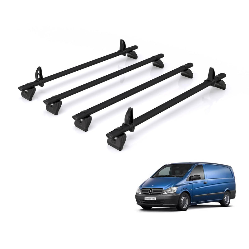 Mercedes Vito (2003-2014) - 4 Rhino Kammbar Black Roof Bars (Aluminium)
