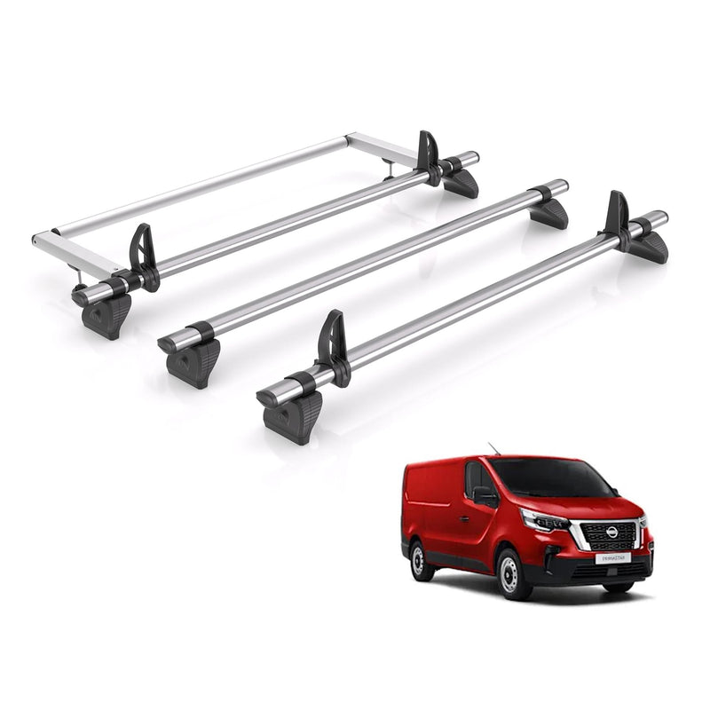 Nissan Primastar (2022-) - 3 Rhino Kammbar Fleet Roof Bars + Roller (Steel)